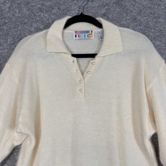 Vintage Paris Sport Club Cream Angora Lambswool Old Money Sweater Size Medium - Picture 3 of 14